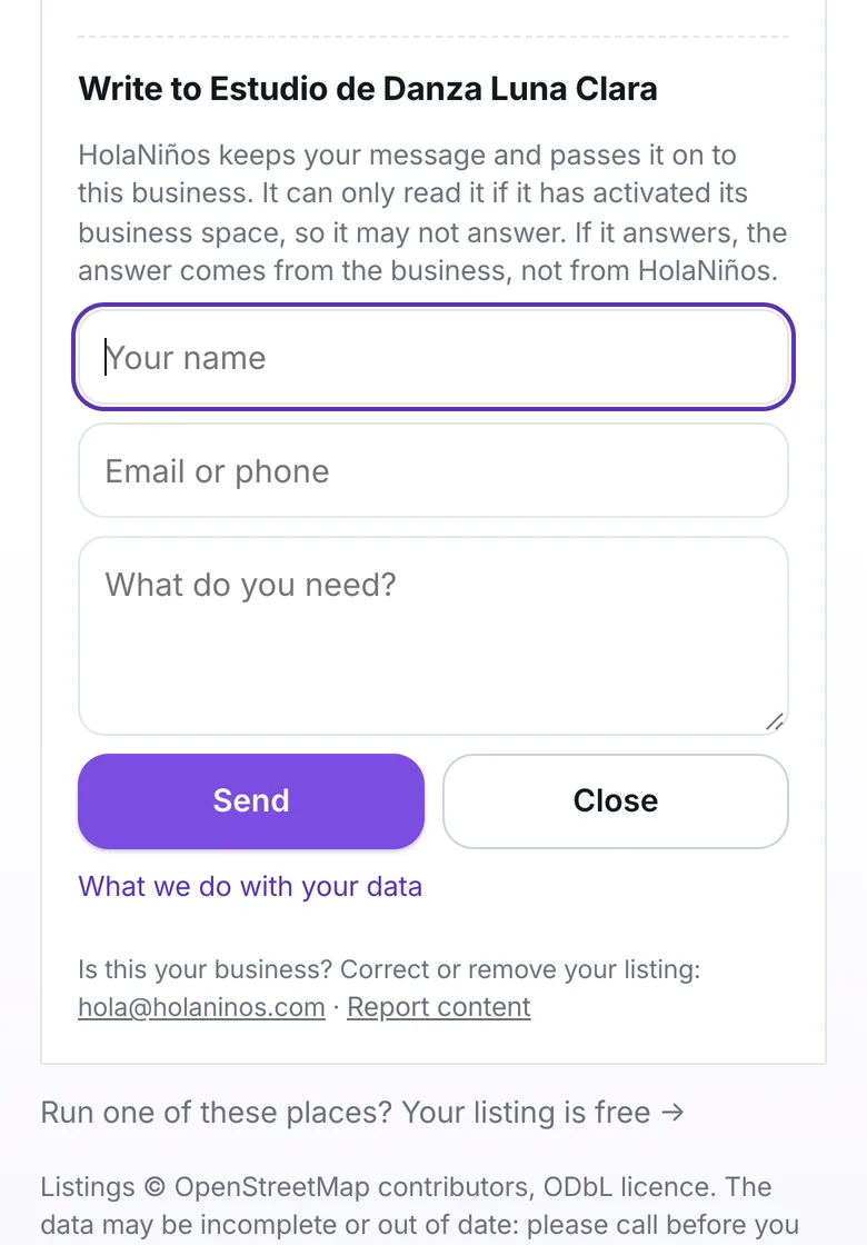 The form to write to a business