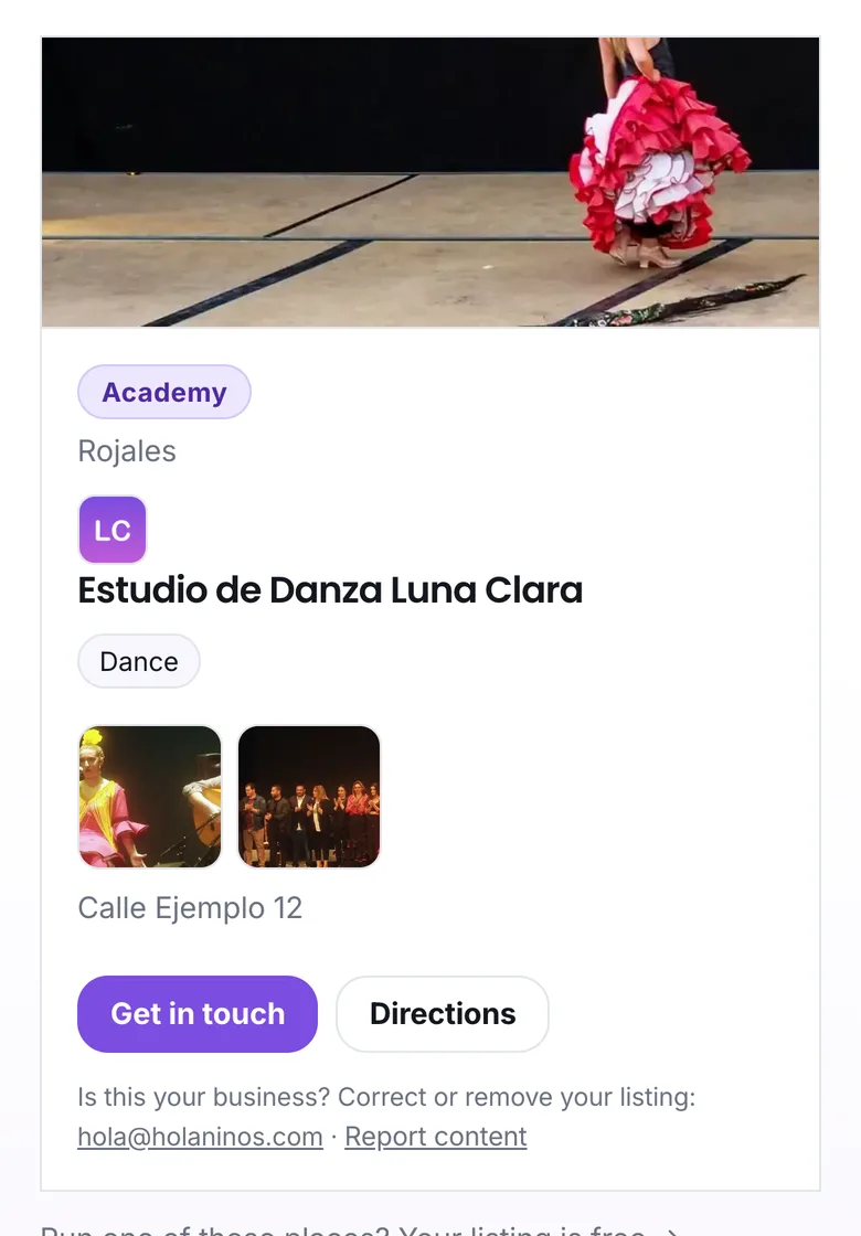A listing with logo and photos in the directory