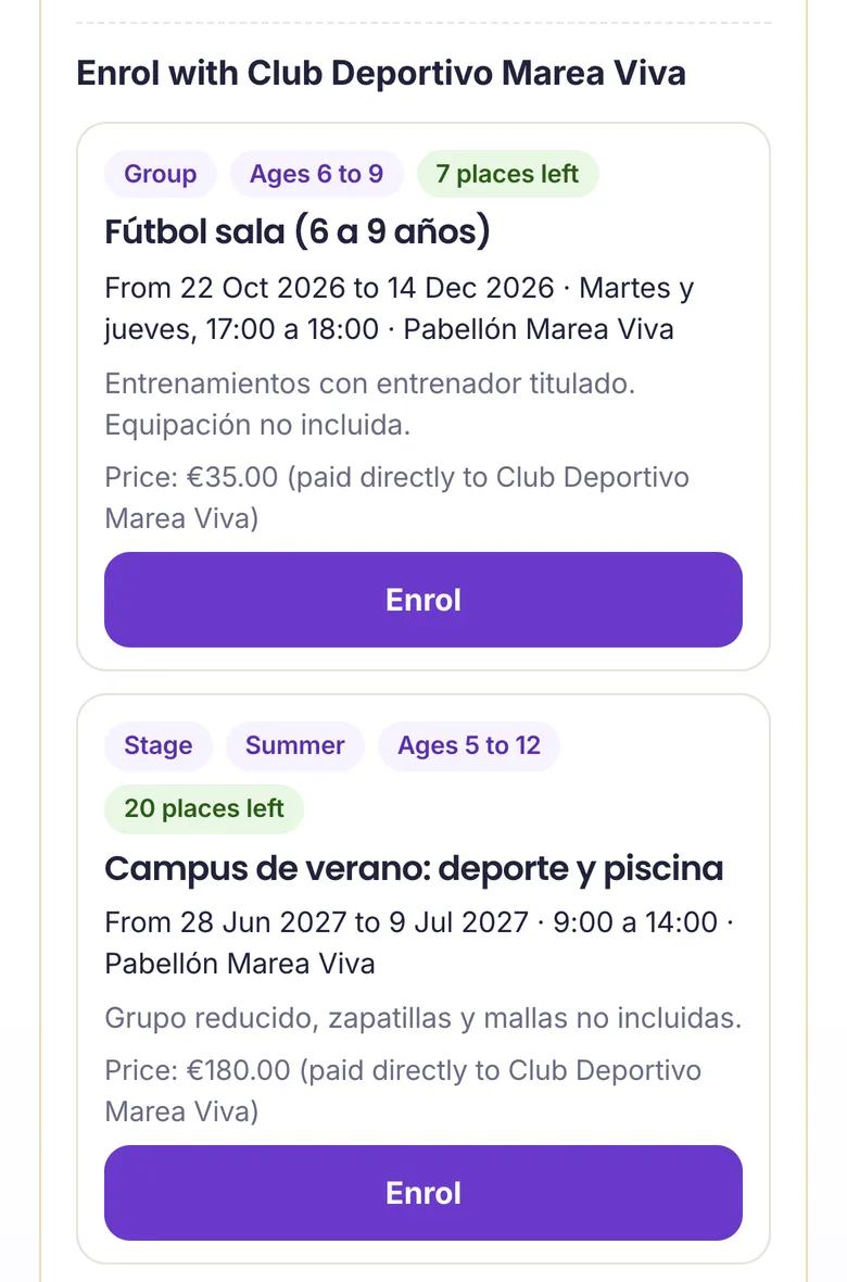 A group and a camp of a club, with the free places