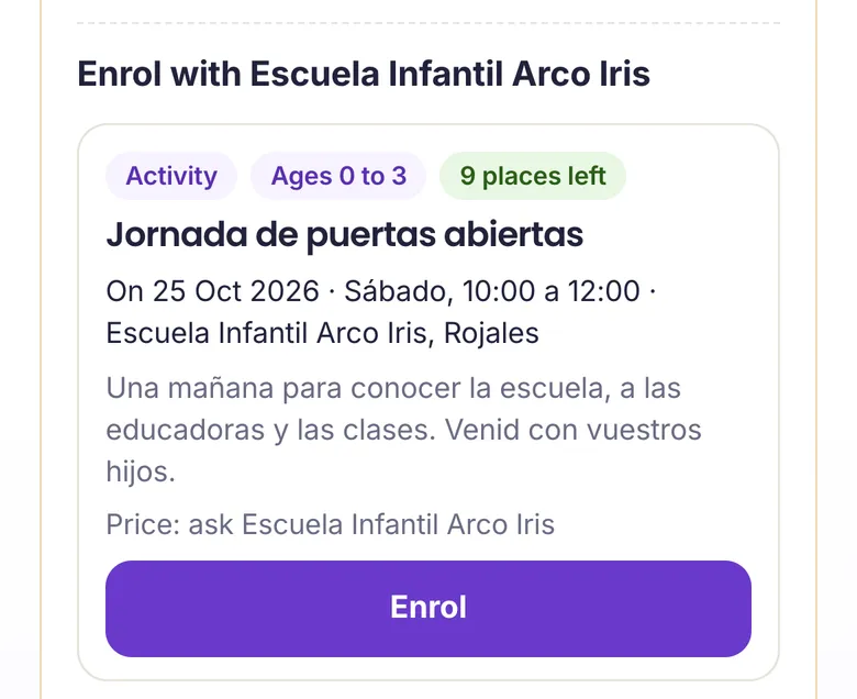 An open day, with the free places and the Enrol button