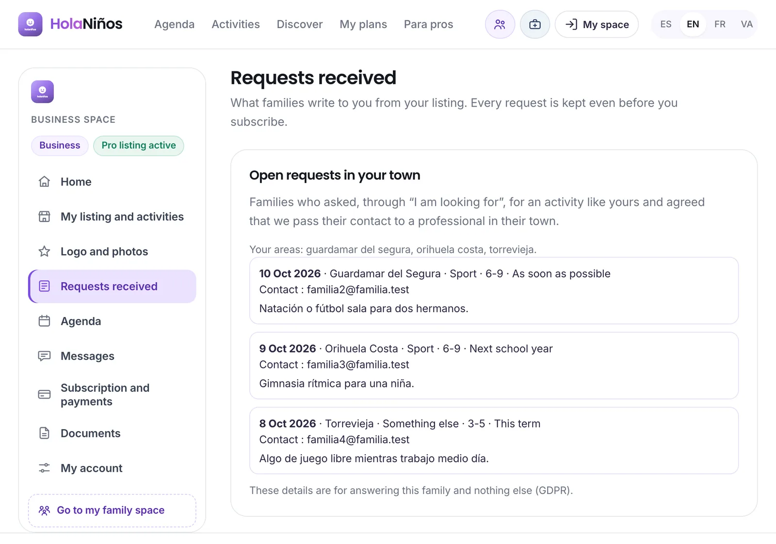 Open requests from several areas