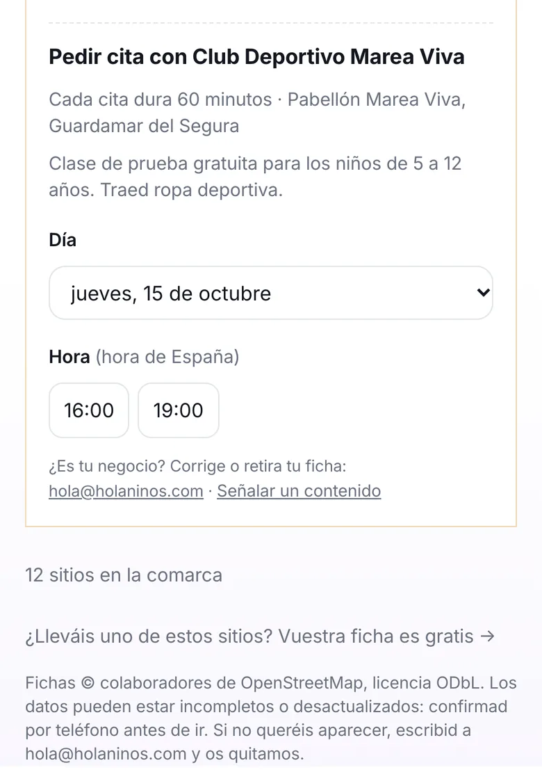 Pedir cita: la familia elige un día y una hora libres