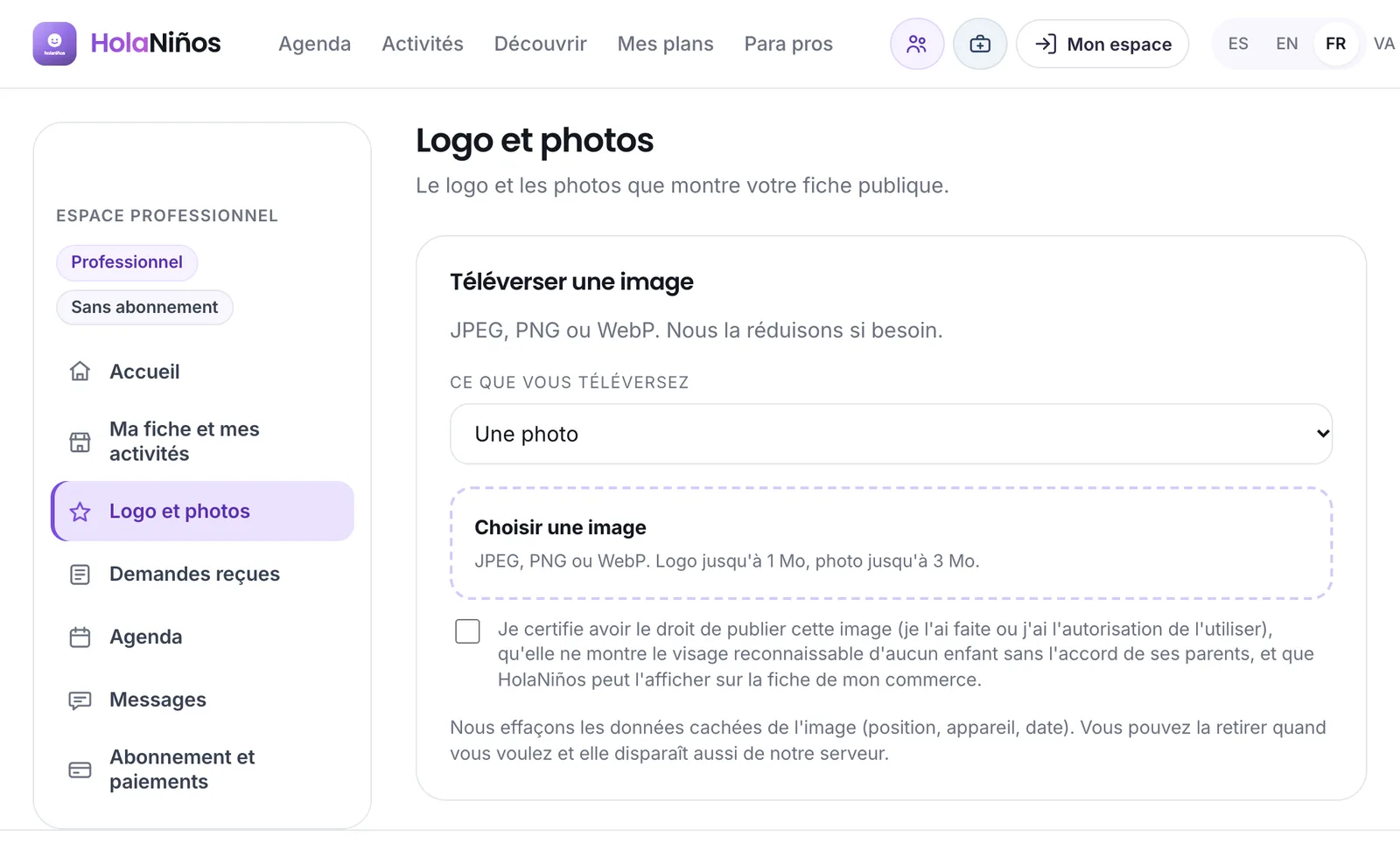 Ajouter une image, avec la case des droits