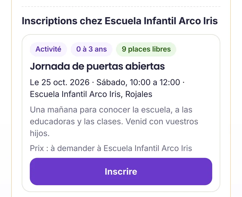 Une journée portes ouvertes, avec les places libres et le bouton Inscrire