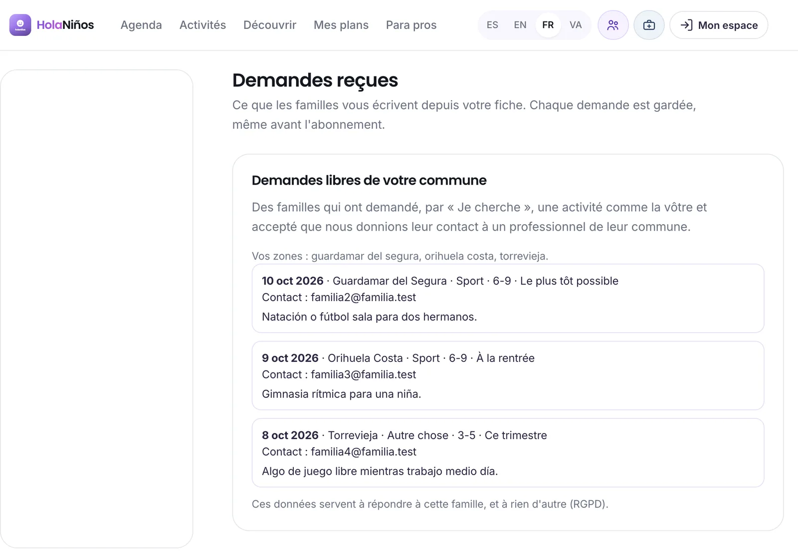 Les demandes libres de plusieurs zones