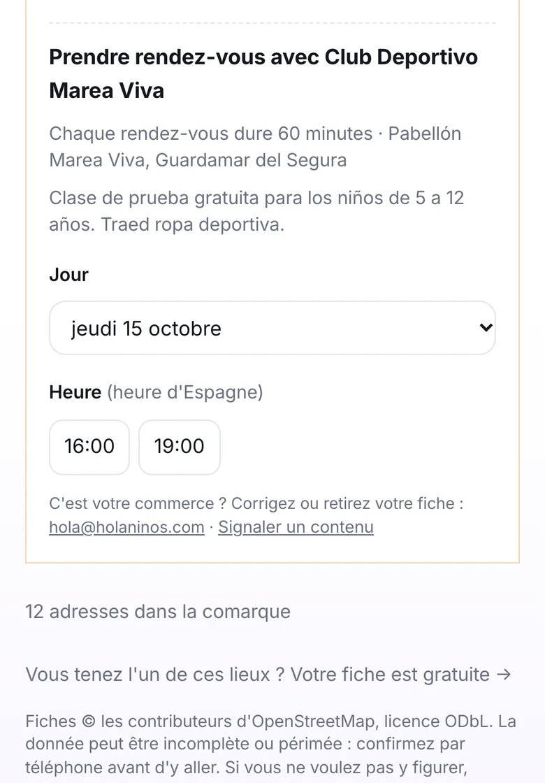 Demander un rendez-vous : la famille choisit un jour et une heure libres