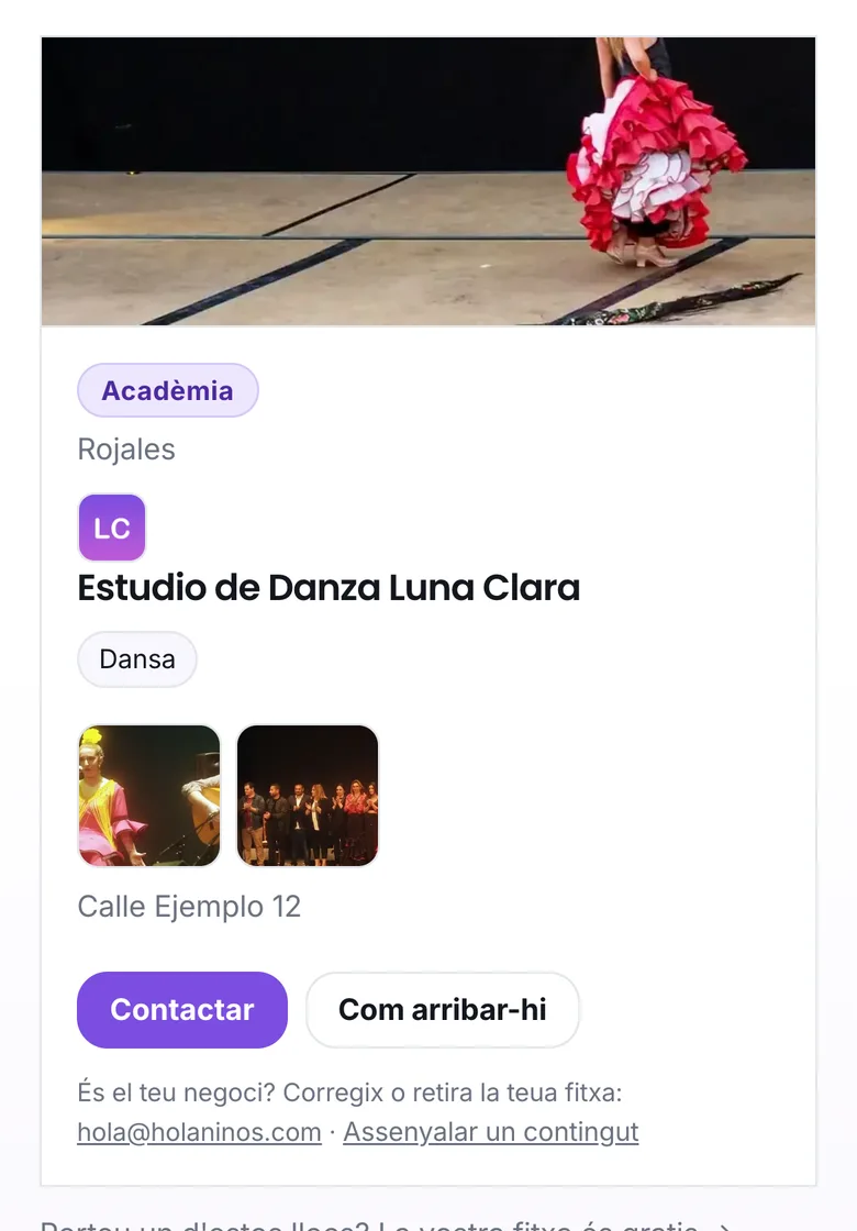 Una fitxa amb logotip i fotos al directori