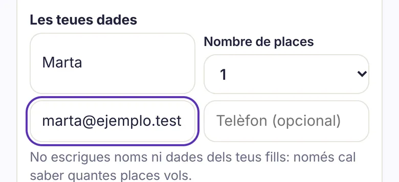 El formulari d'inscripció: només el pare o la mare i el nombre de places