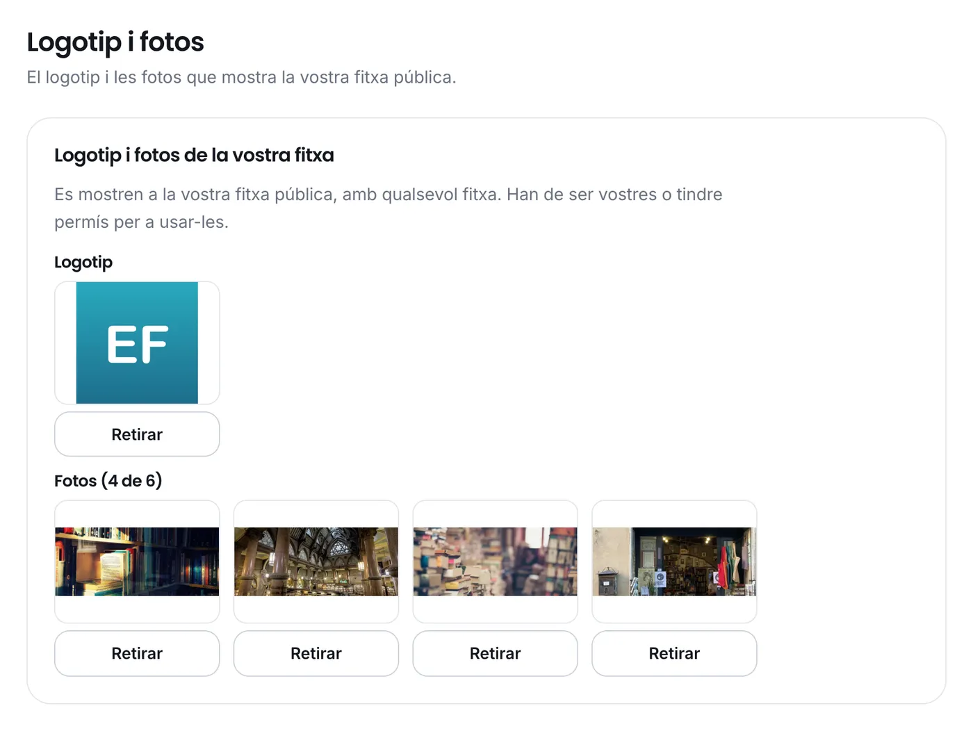 El logotip i les fotos de la fitxa, a l'espai professional
