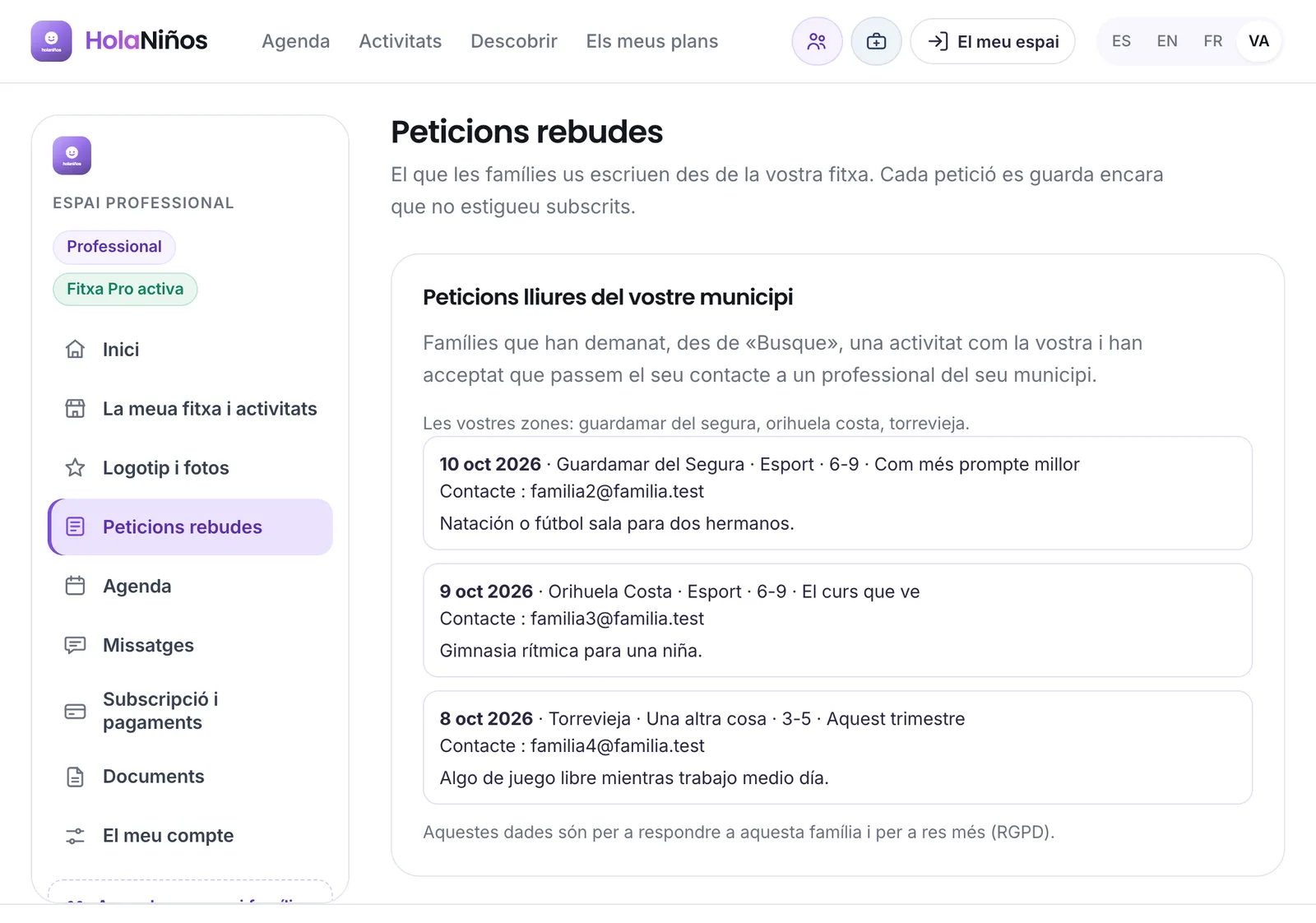 Les peticions lliures de diverses zones